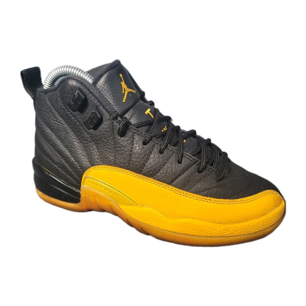 Nike Air Jordan 12 Retro Boys Sz 3.5Y Black Gold Yellow Shoes - NEEDS INSOLES